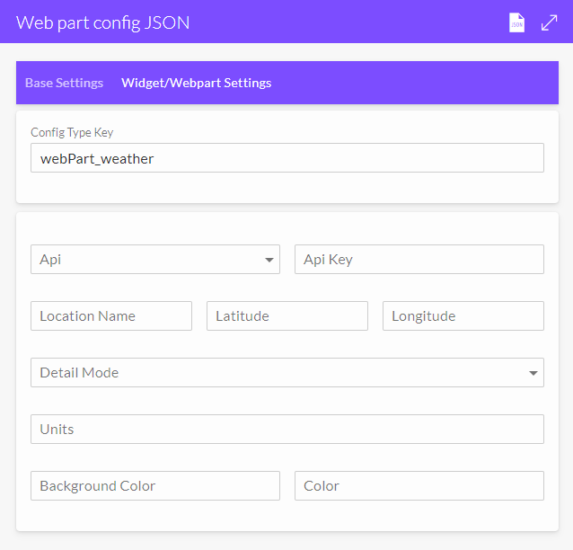 JSON GUI Editor Widget / Webpart Settings
